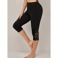 thumbnail image 2 of Pantalones Capri De Encaje De Guipur, Pantalones Delgados De Cintura Alta Sólidos Casuales, Ropa De Mujer, 2 of 4