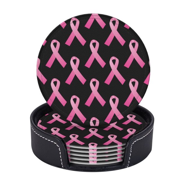 Posavasos de cuero de 6 piezas, posavasos para bebidas con concienciación sobre el cáncer de mama, posavasos para tazas, regalo de inauguración de la casa, ideal para la decoración del hogar