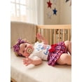 thumbnail image 5 of BemeyourBBs Newborn Baby Girls My First 4th of July Outfits Independent Day Patriot Summer Clothes Letter USA Flag Short Sleeves Romper and Bow Print Ruffled Shorts Skirt Headband 3pcs Set, 5 of 9