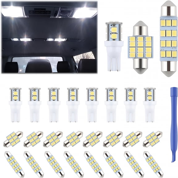 HIBIBUD 24 Pieces Dome Light Led Car Interior Bulb Kit Set 194 T10 De3175 578 31Mm 42Mm Bulbs Interior Replacement Lights for Car Map License Plate Door Side Marker Cornering Trunk Light - White