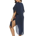thumbnail image 3 of SWSMCLT Women's Crochet Swim Cover Up Dress Cover Up Slit V Neck Bathing Suit High Low Batwing Sleeve Beach Floral Side Split Hollow Out Swimsuit Bikini Swimwear Navy One Size, 3 of 5
