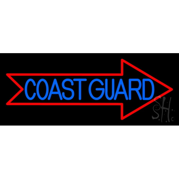 Red Coast Guard LED Neon Sign 13 x 32 - inches, Black Square Cut Acrylic Backing, with Dimmer - Bright and Premium built indoor LED Neon Sign for Defence Force.