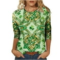 thumbnail image 2 of Xuyuer St. Patrick's Day 3/4 Sleeve Blouse - Ladies' 3/4 Sleeve Printed Round Neck Top for Irish Dance Festivals, Celtic-Themed Celebrations, Folk Style Festival Wear & Clover Embellished Apparel, 2 of 5