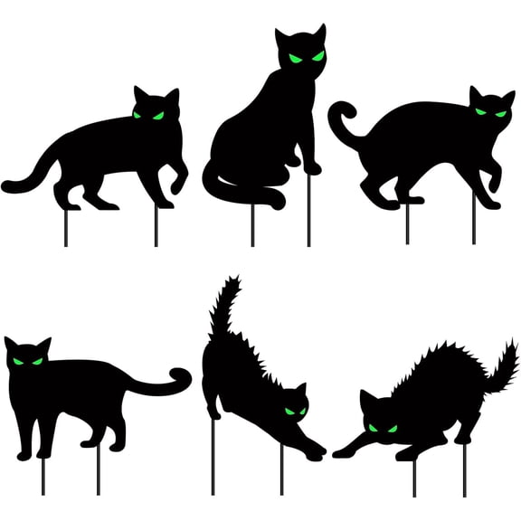 6 PCS Halloween Black Cat Yard Signs with Glow in Dark Eyes, Fall Lawn Sign with Stakes, Halloween Decorations for Outdoor Yard Lawn Garden