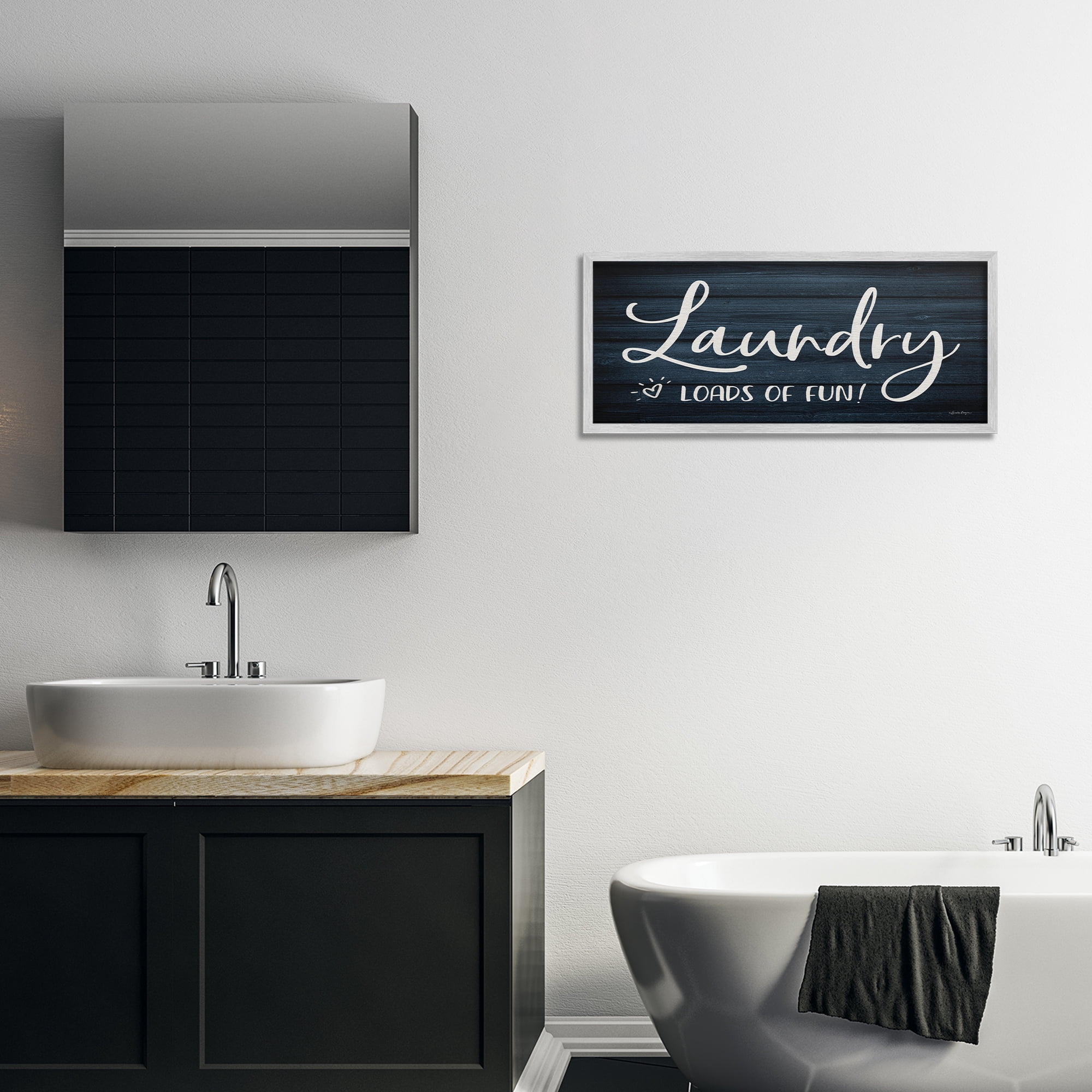 Stupell Industries Loads of Fun Laundry Typography Painting Gray Framed Art Print Wall Art, 30 x 13