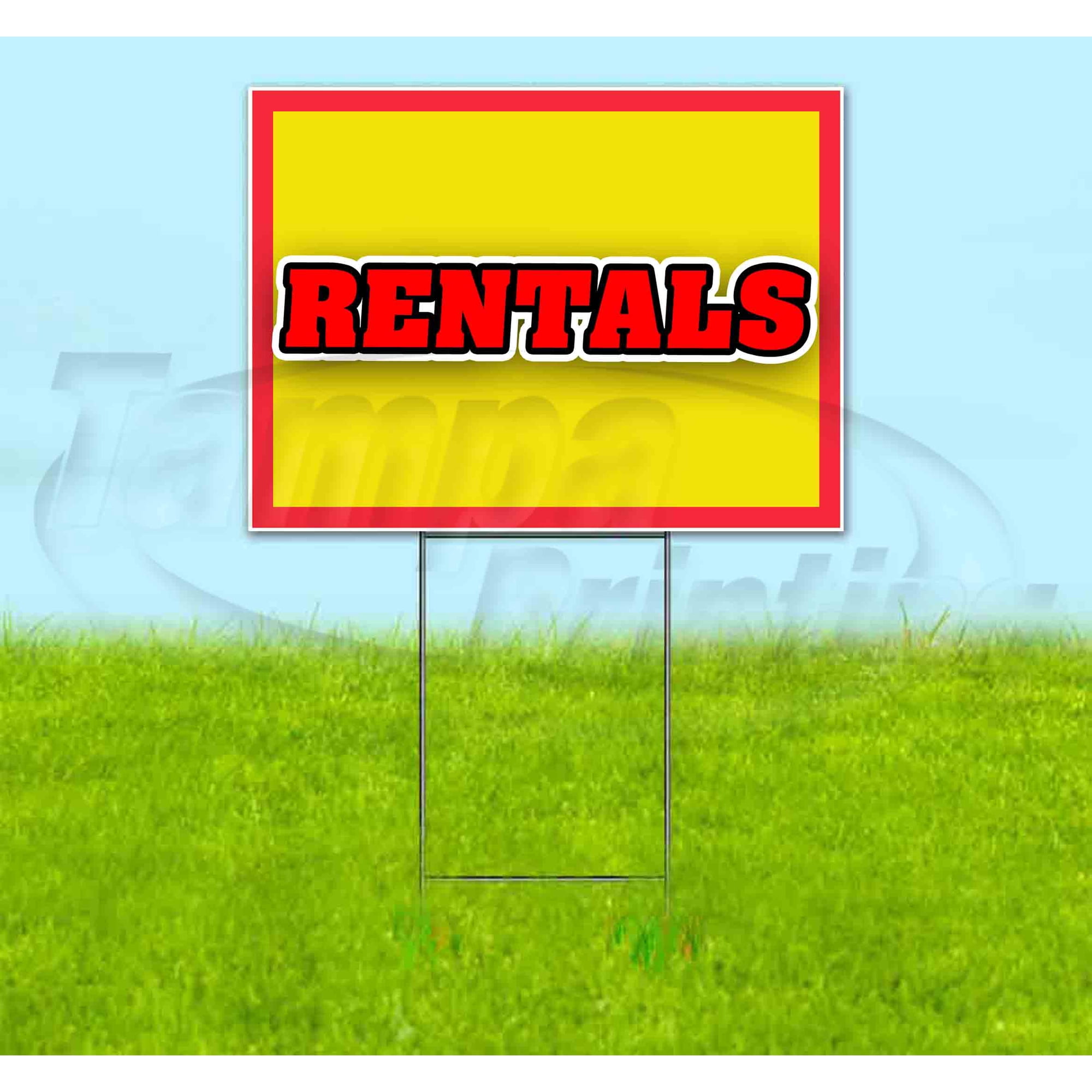 Rentals Red Border (18 x 24 ) Yard Sign Includes Metal Step Stake
