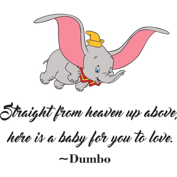 Straight From Heaven Dumbo Flying Customized Wall Decal - Custom Vinyl Wall Art - Personalized Name - Baby Girls Boys Kids Bedroom Wall Decal Room Decor Wall Stickers Decoration Size (40x40 inch)