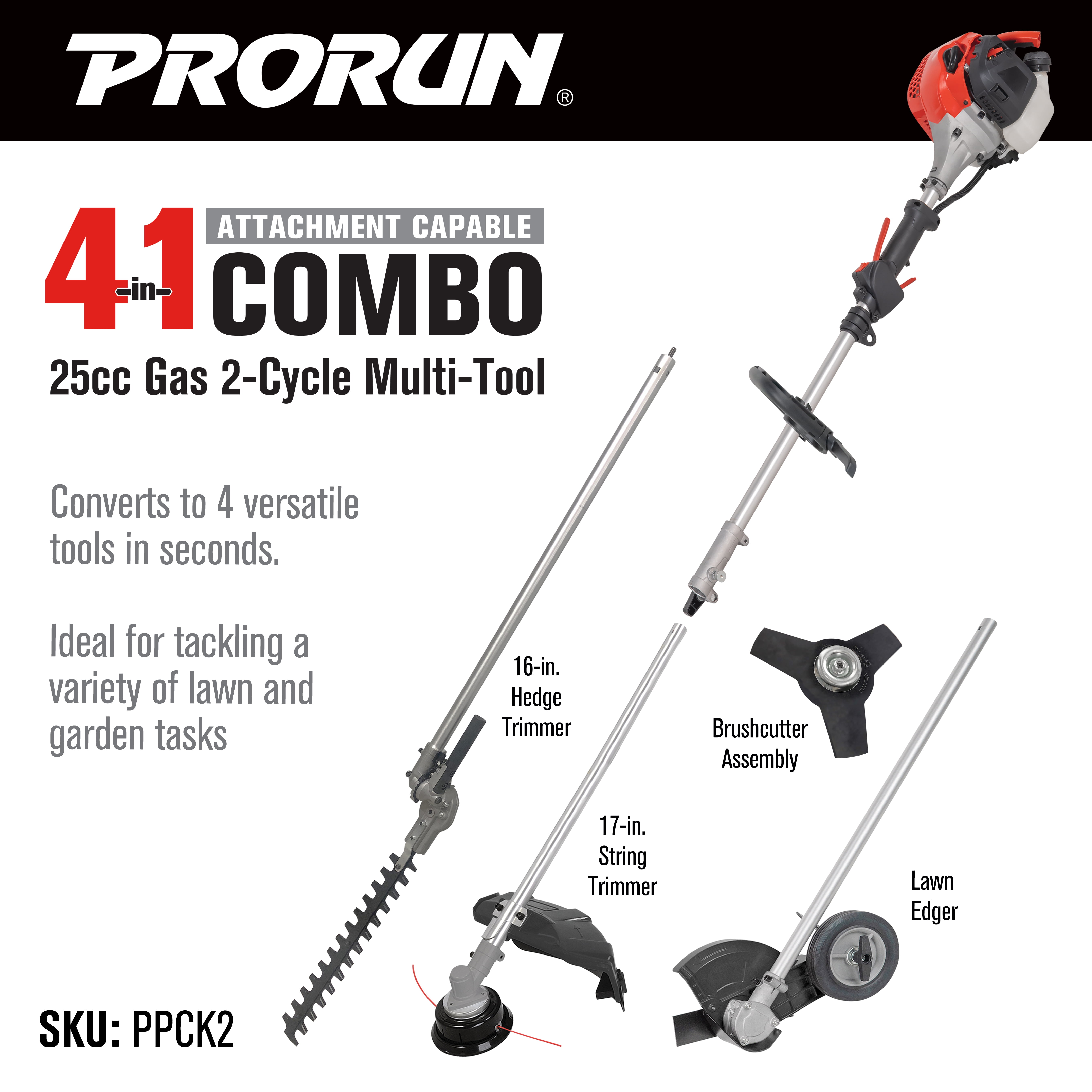 Prorun 25.7cc 2-Cycle SOHC Straight Shaft String Trimmer, Edger Conversion Capable
