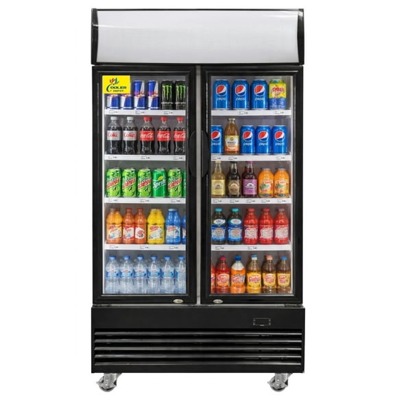 NSF 36 in. Commercial Two-Door Beverage Display Refrigerator, 18 Cu. Ft. Retail Refrigerator, Beverage Cooler with LED Lighting, Double-Layer Glass Door