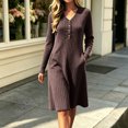 thumbnail image 6 of Lnmiateer Women Henley V Neck Ribbed Long Sleeve Mini Dress Button Up Loose Swing A-Line With Pockets Casual Loungewear Weekend Outfit, 6 of 6