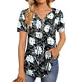 thumbnail image 2 of Fantaslook Womens Tunic Tops Casual Short Sleeve Shirts V Neck Button Pleated Blouses Floral Summer Tops, 2 of 8