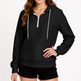 thumbnail image 6 of WTOBBY Women's Solid Color Cable Knit Hoodie, Drawstring Casual Pullover, Soft Fleece Lined Sweatshirt with Front Pocket for Hands Warming Comfort,Black L, 6 of 6