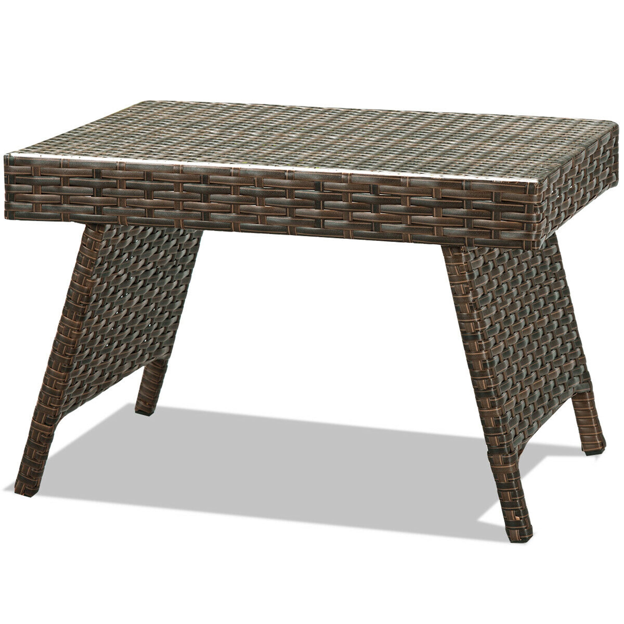 Gymax Folding Rattan Wicker Coffee Side Table Patio Garden Poolside Yard Outdoor