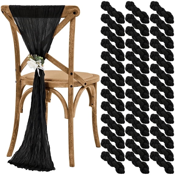 50pcs White Cheesecloth Chair Sashes - 70" Decorative Covers for Weddings, Parties & Events - Soft Polyester Fabric, Rustic Elegant Aisle Decorations