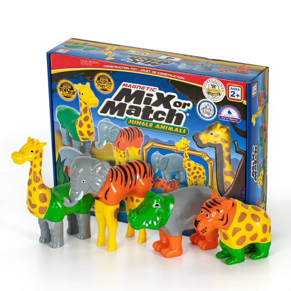 Magnetic Mix or Match Jungle Animals Toy Play Set, 16 Pieces