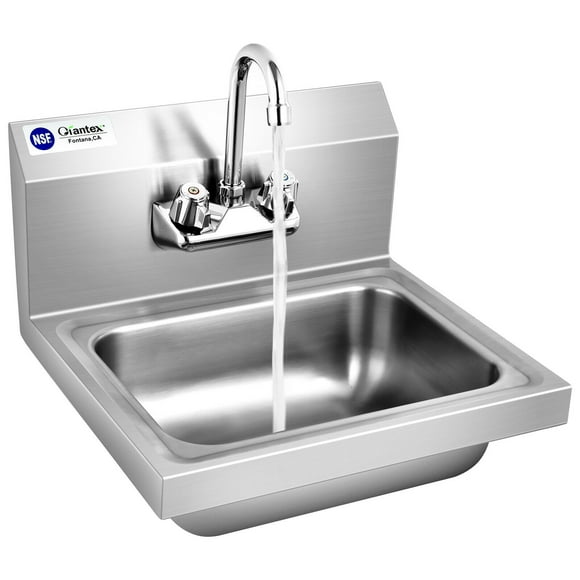 Topbuy Stainless Steel Sink Wall Mount Hand Washing Sink with Faucet & Back Splash