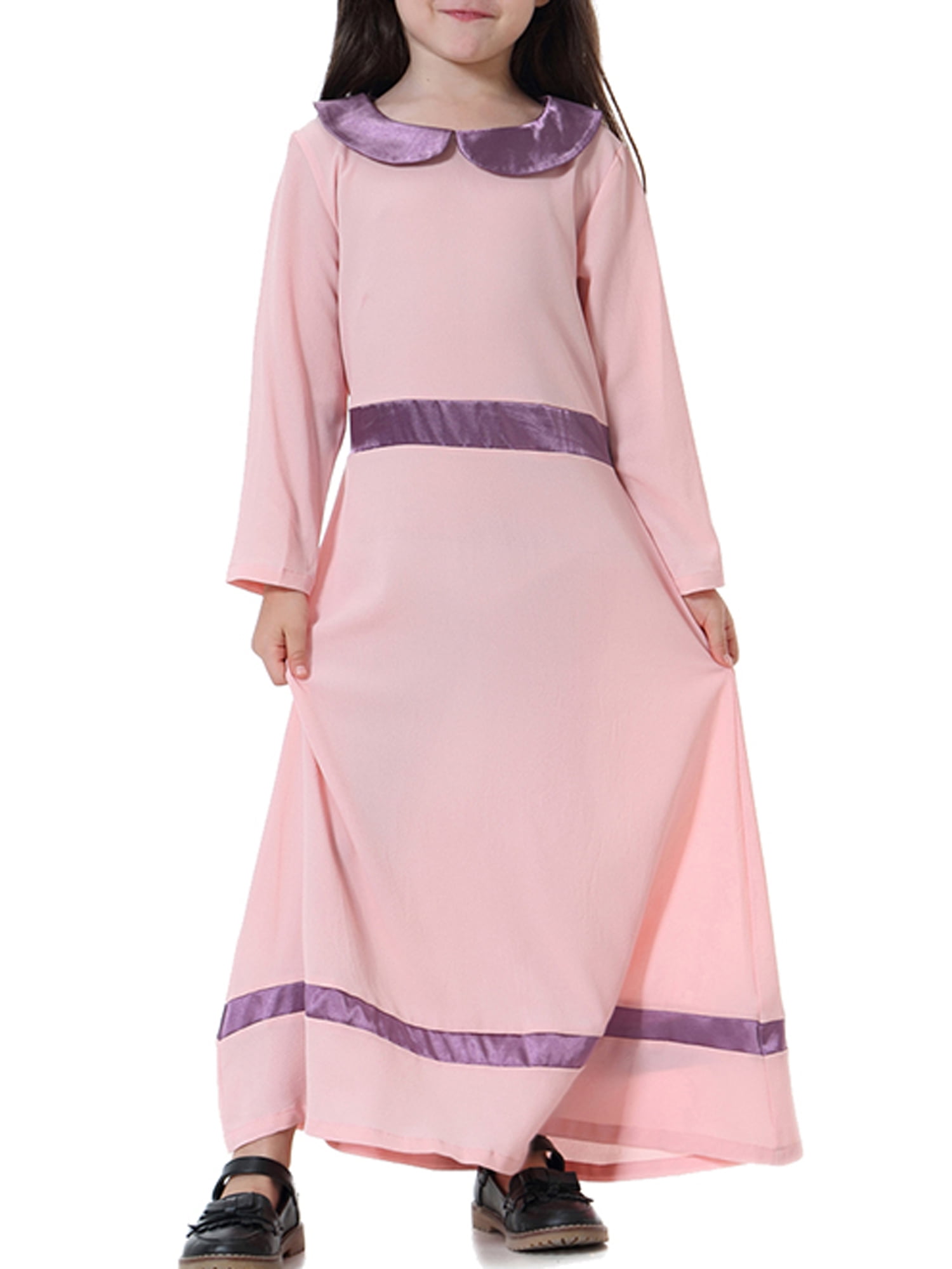 Kid Girls Islamic Muslim Full Dress Abaya Kaftan Raglan Sleeves Plain Maxi Dress 
