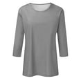 thumbnail image 4 of DENGDENG Womens Basic Tops Loose Fit 3/4 Length Sleeve Compression Shirts Woman Fall Crew Neck Solid Color Blouses Elbow T-Shirts Trendy Plus Size Clothes Gray S, 4 of 5
