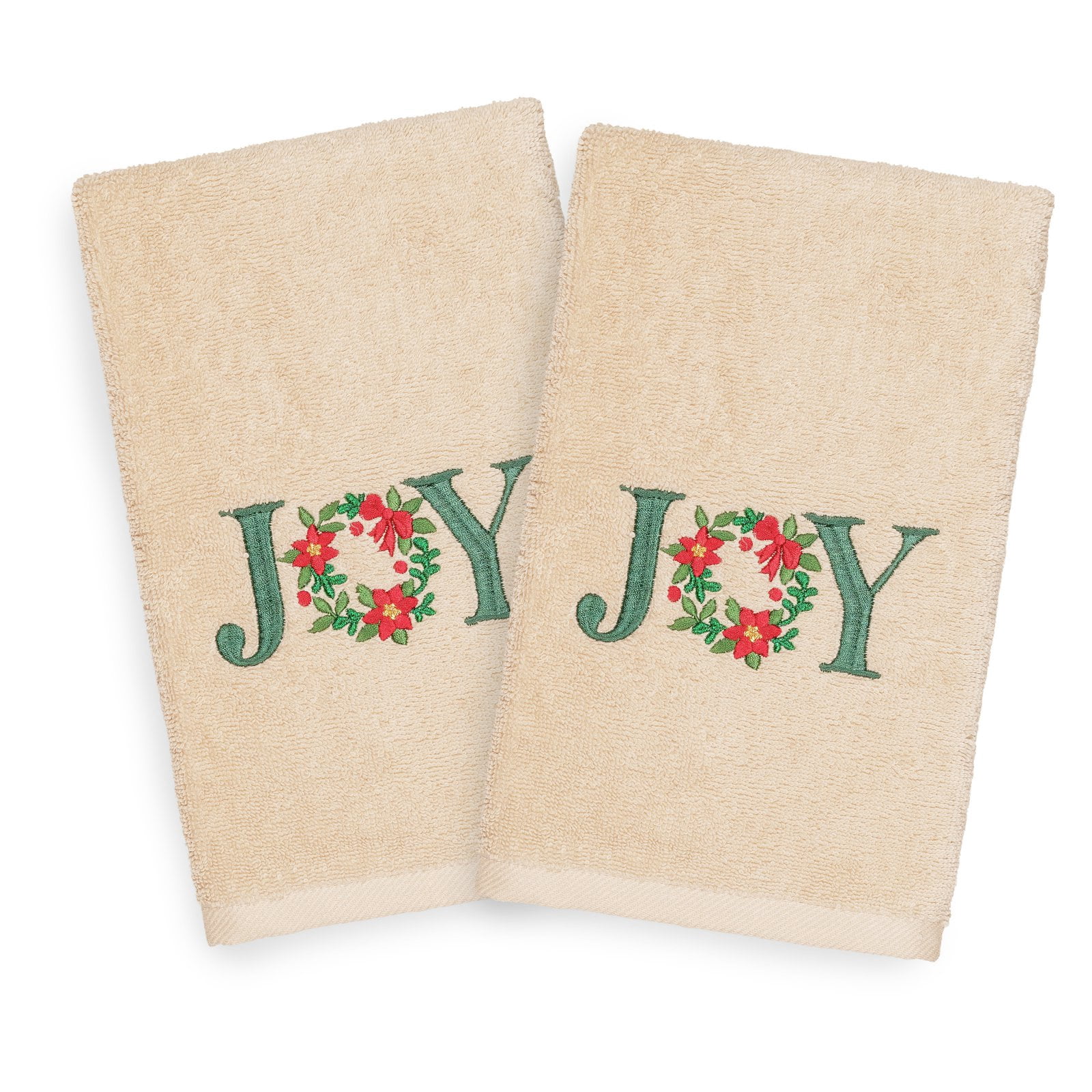 Linum Home Textiles Christmas Joy Embroidered Turkish Cotton Hand Towel - Set of 2