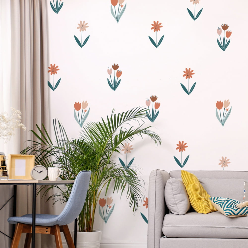 Retro Small Flower Wall Decals Removable Boho Flower Wall Decals Cute