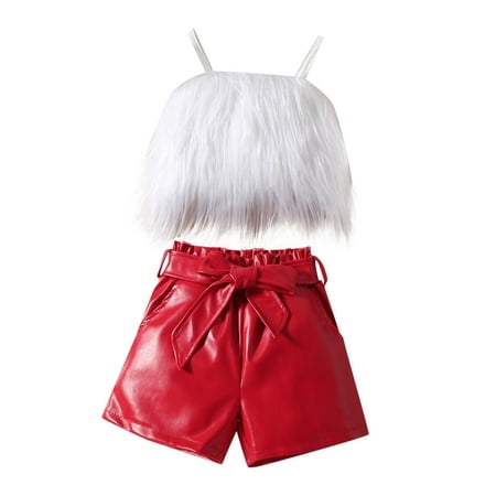 

LLDYYDS Girl Summer Short Set Clothes Outfits 2Pcs Cropped Camisole PU Leather Shorts Summer Outfits