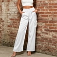 thumbnail image 2 of LEAVINGSUO Cargo Pants Women Satin Work Pants With Elastic Waistband And Button Flap Pockets Casual Trousers White XL, 2 of 8