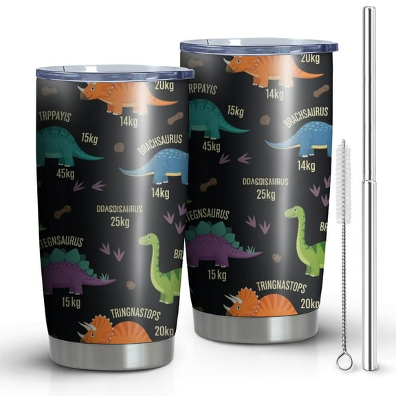 20oz Tumblers Black Dinosaurs with Weight Tags Stainless Steel Vacuum Insulated Double Wall Travel Tumbler Cups Mug with Lid and Straw,Cleaning Brush for Cold & Hot Drinks