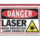 thumbnail image 1 of Advertencia: use gafas protectoras. Señalización de uso de láser. Impresionante póster de metal en lata. Tamaño: 16 x 12 pulgadas, 1 of 4