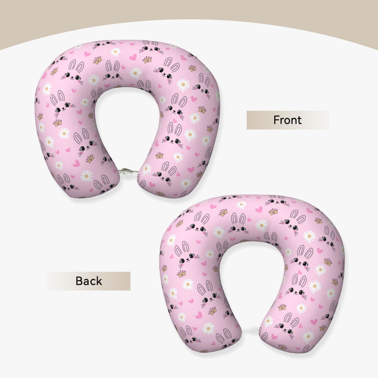 Xecao Rabbit Face Print Memory Foam Cervical Neck Pillow Versatile U-Shaped Pillows for Home,Office,Camping,Travelling,Soft Washable Cover