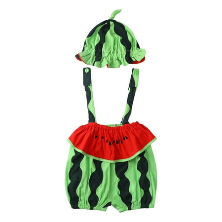 

Toddler Girls Summer Cartoon Watermelon Prints Jumpsuit Hat 2PCS Outfits Clothes Set for Clothes Teens Fashion Tracksuit for Girls New Born Clothes Set for Girls Newly Born Woman Little Girl Clothes