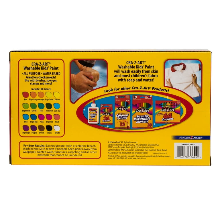 Cra-Z-Art 20 CT Washable Kids' Paint - Safe Craft Supplies for