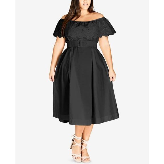City Chic Trendy Plus Size Off The Shoulder Midi Dress Black 20W