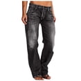 thumbnail image 2 of Xdegoge Straight Leg Jeans for Women Classic Mid Rise Denim Trousers Vintage Faded Wash with Fringed Hem Comfy Stretch Denim Weekend Dating Casual Flattering Bottoms, 2 of 8