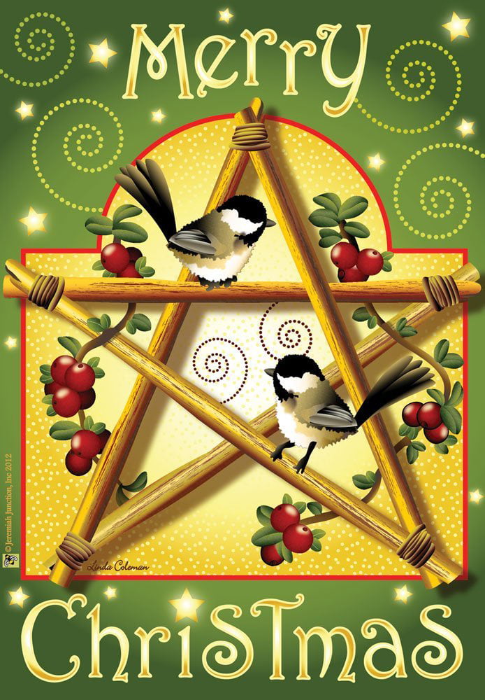 HOUSE FLAG--28 X 40--CHRISTMAS CHICKADEES--by Jeremiah Junction 