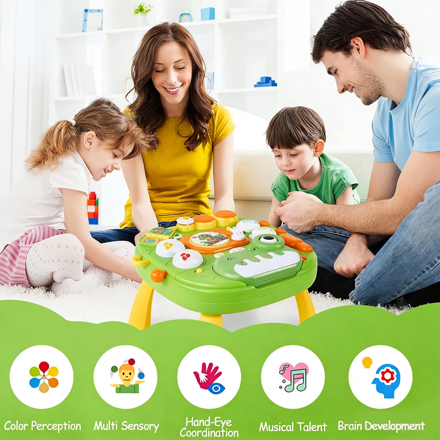 LINXUXIE Baby Activity Table, Sitting Play Musical Activity Keyboard & Detachable Legs for Toddlers, Activity Center for Kids 1-3 3-5 5-8 Year Old