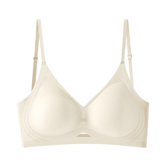 yunLCZ Women's Smooth Cotton T-Shirt Bra Wireless Bra For Women Silicone Soft Support Adjustable Comfortable Wire Bras for Women Beige L