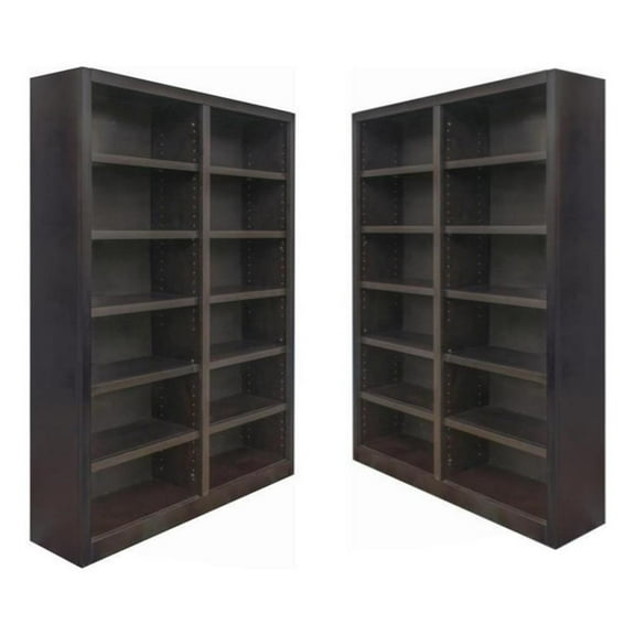 Home Square 2 Piece Traditional Double Wide Wood Bookcase Set in Espresso