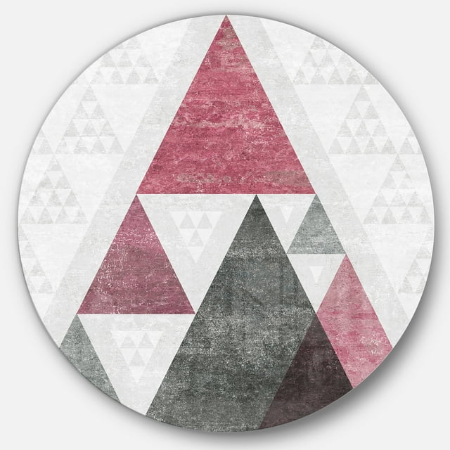 Designart 'Pink Geometric Mod Triangles II' Geometric Metal Circle Wall Art