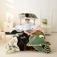 thumbnail image 2 of Homewish Cartoon Halloween Skeleton Witch Hat Twin Duvet Cover,Tomb Ghost Pattern Twin Bedding,Black Green Orange,Halloween Reversible,2 Pieces,1 Duvet Cover and 1 Pillowcase, 2 of 6
