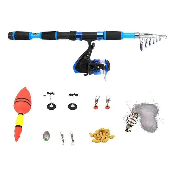 Telescopic Fishing Rod Set, Resin Fishing Pole and Gear with Line Hooks  Reel 1.8m Blue 