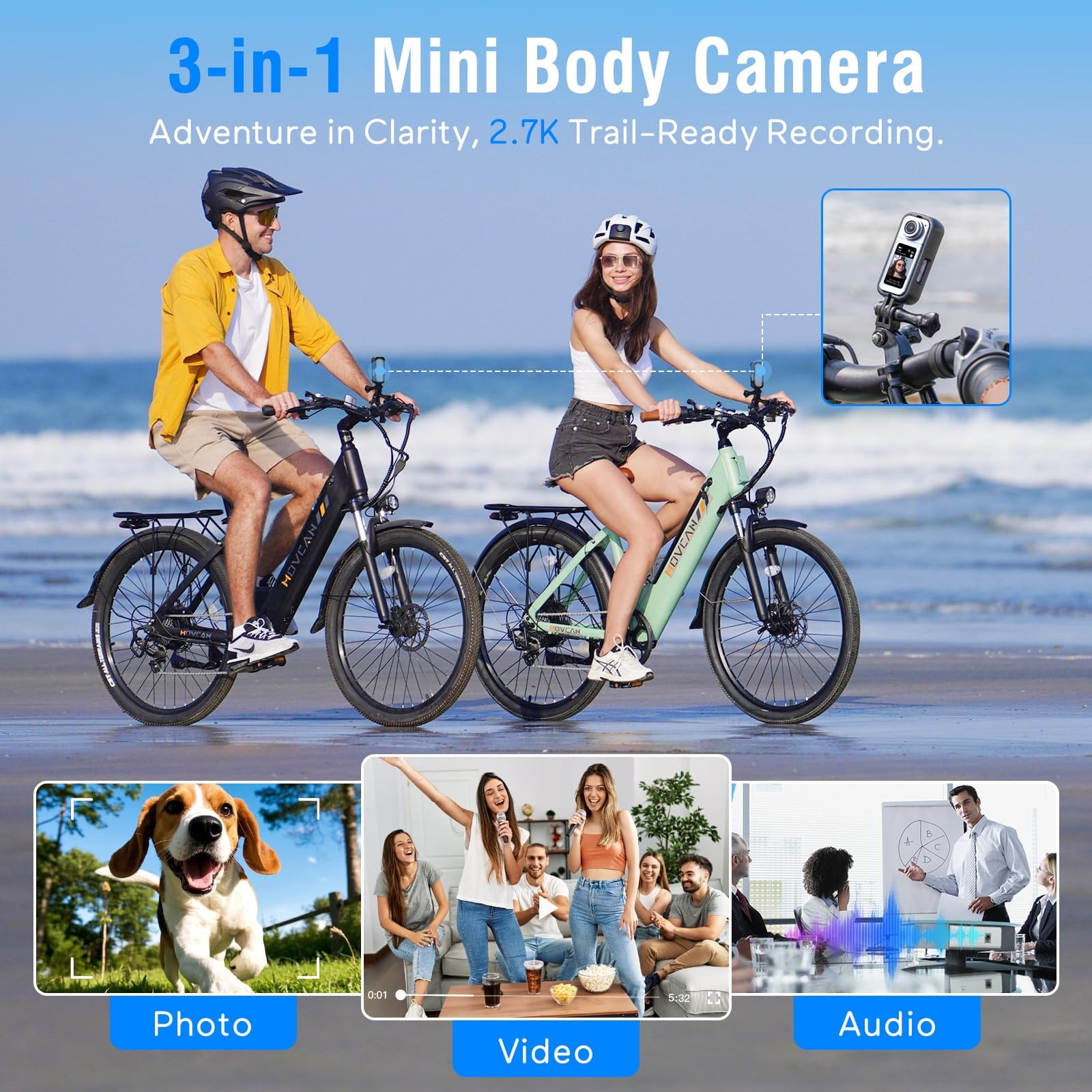 64G Mini Body Camera, Wearable Action Body Cam with 180° Rotating Lens Audio & Video- Thumb Hands Free Waterproof Recording Wearable Cameras - for Work Travel Pet Walk Swim(White)