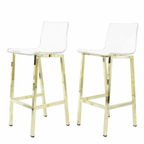 Fox Hill Trading Pure Decor 29" Acrylic Metal Bar Stools in Gold (Set of 2)