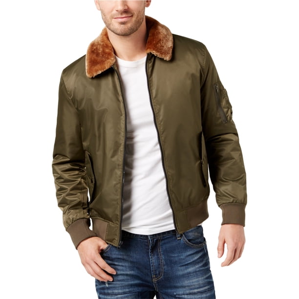 Chaqueta de vuelo American Rag con cuello de piel sintética Hombre Verde Grande