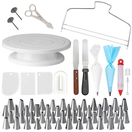 Cake turntable  cake plate  rotatable  cake stand  88 set with stainless steel piping nozzles  silicone bag