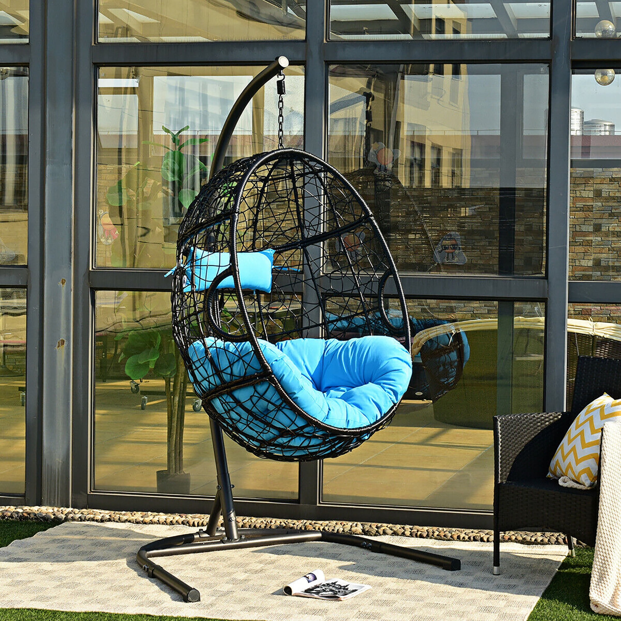 Hammock Chair with Stand Hanging Cushioned Swing Egg Chair for Indoor Blue  image