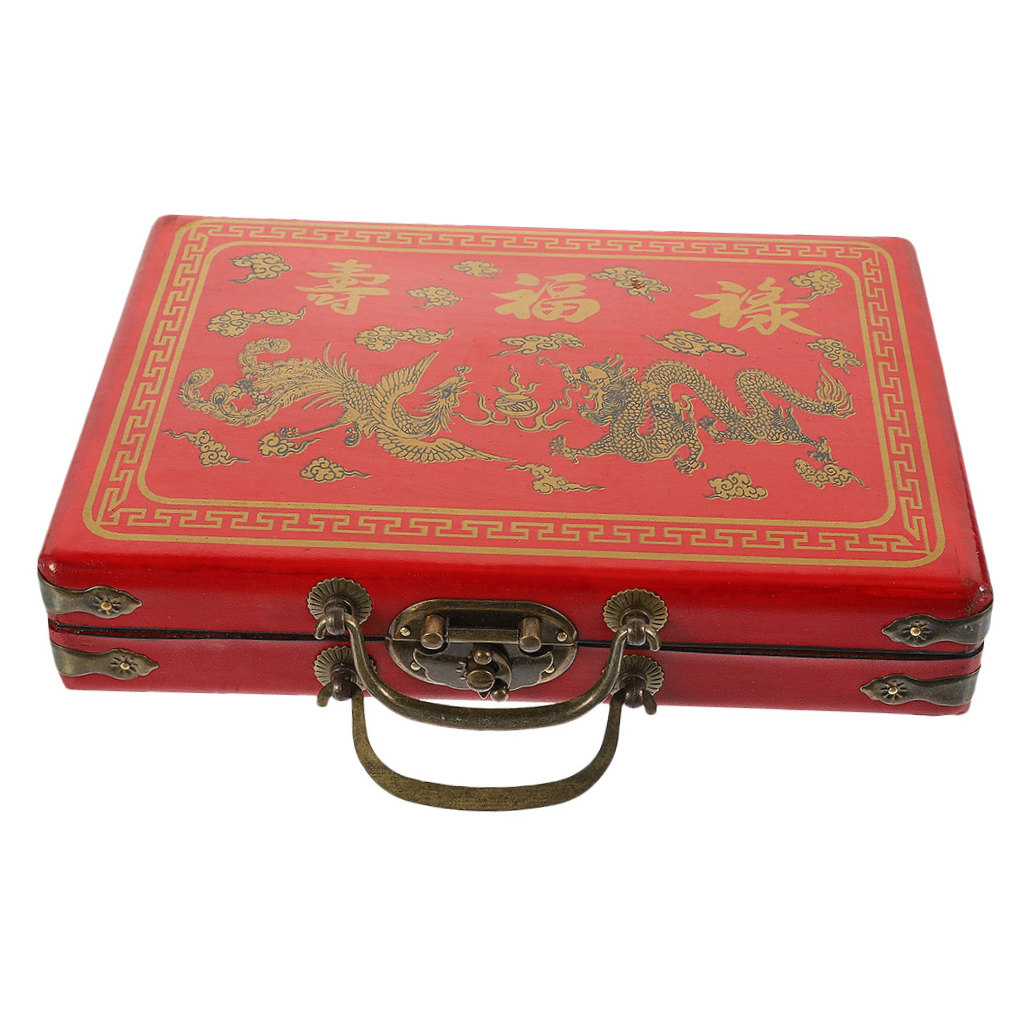 PBPBOX Portable Red Mahjong Case Wooden Storage Box with PU Material and Seal