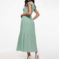 thumbnail image 3 of Vestido largo con mangas con volantes y pliegues para mujer - Extralargo informal con bolsillos, 3 of 8