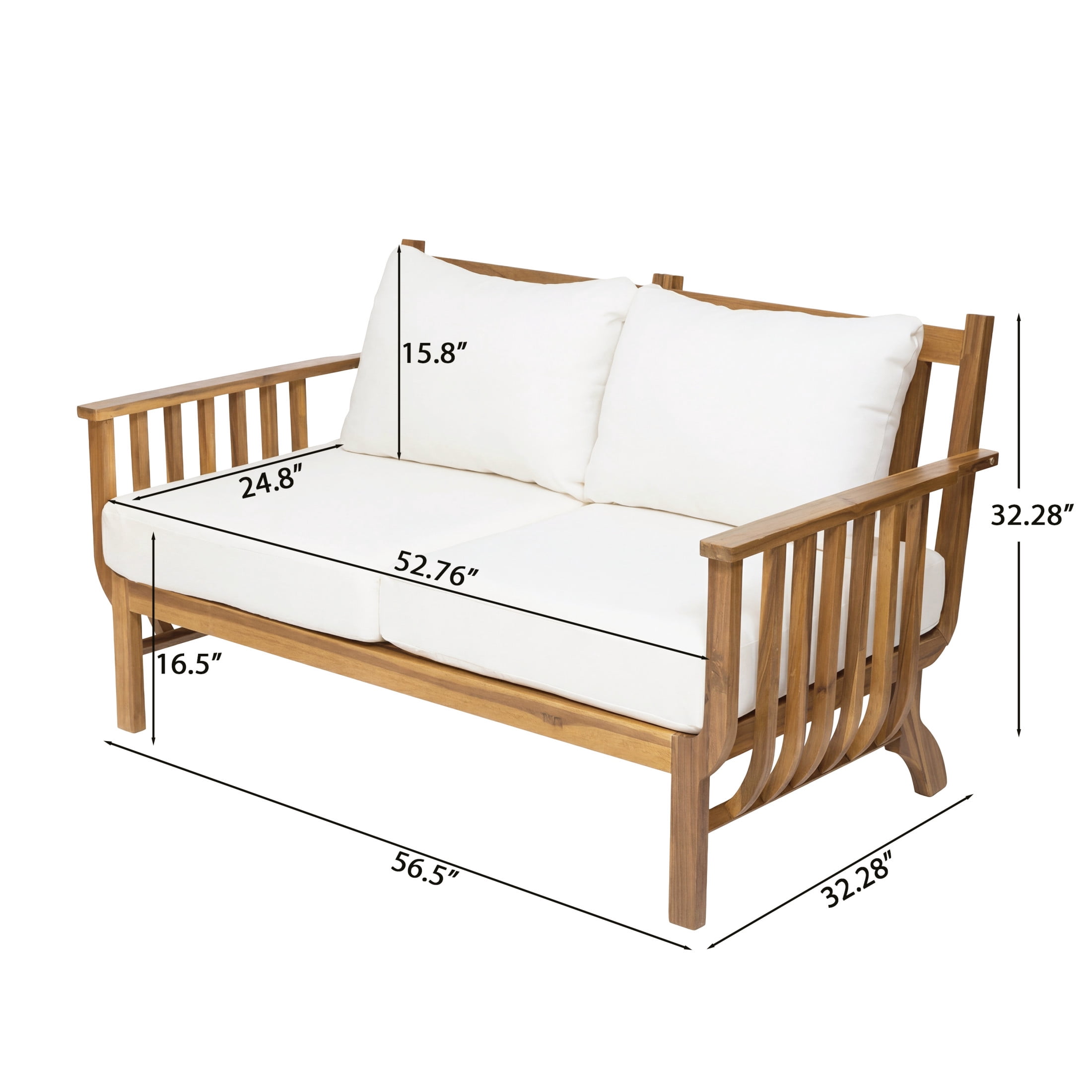 Christopher Knight Home Mid-Century Outdoor Loveseat, Acacia Wood Frame with Cushion, Natural+Beige