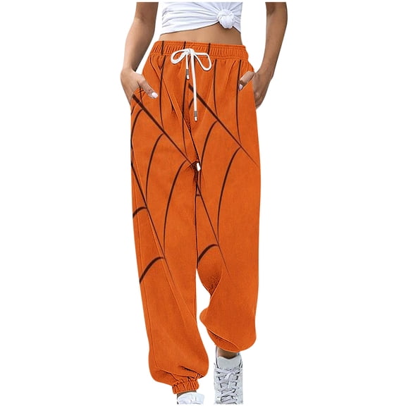 gakvbuo halloween sweatpants for women High Waiste Cinch Bottom Baggy cargo sweatpants for women with Pockets Athletic Fit Workout Active Joggers Pants Lounge Trousers Long Leg Pants
