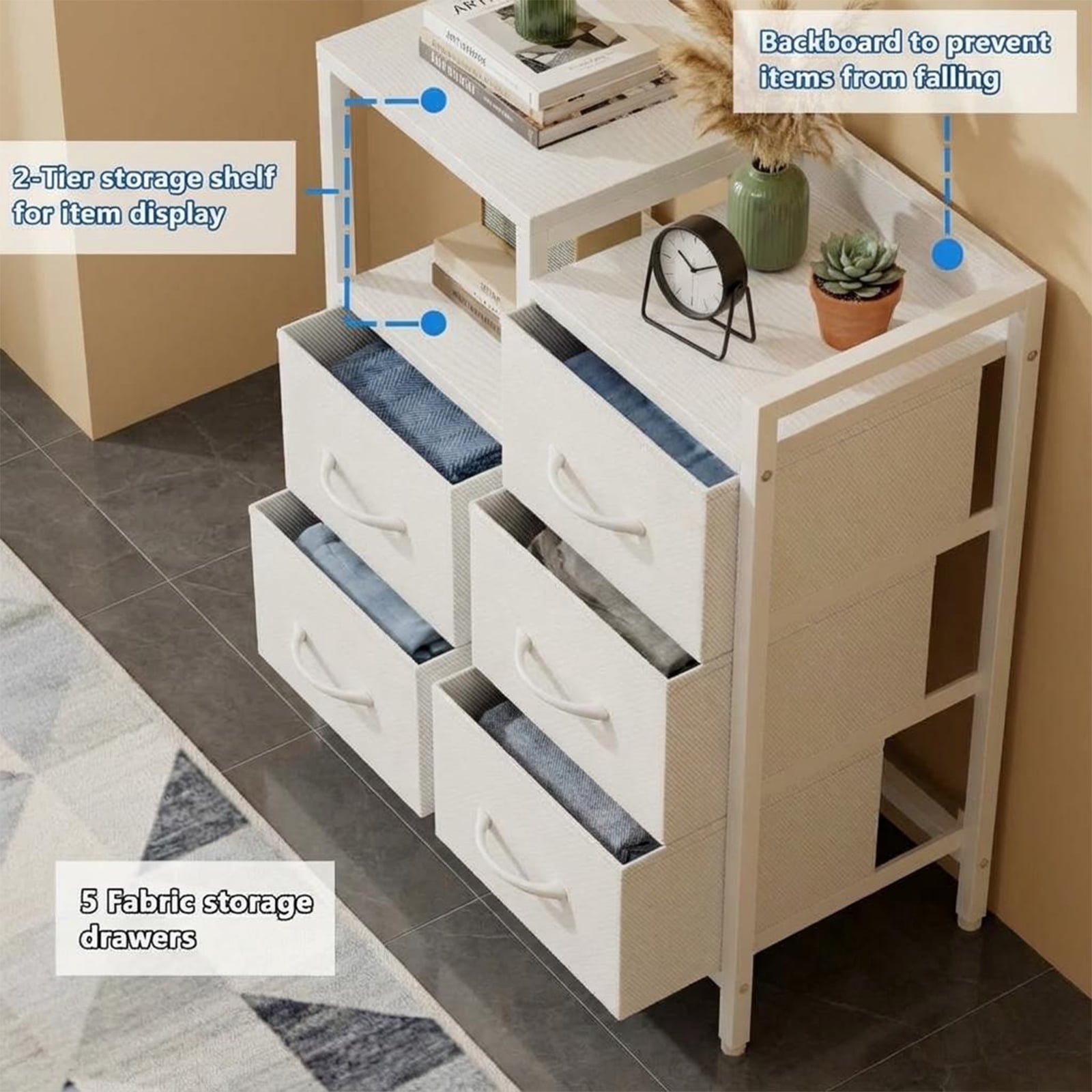 5-Drawer Mobile Filing Cabinet Organizer - Rolling Printer Stand, Open Storage Shelf, Lateral File for A4/Letter, Under Desk Office Storage, White